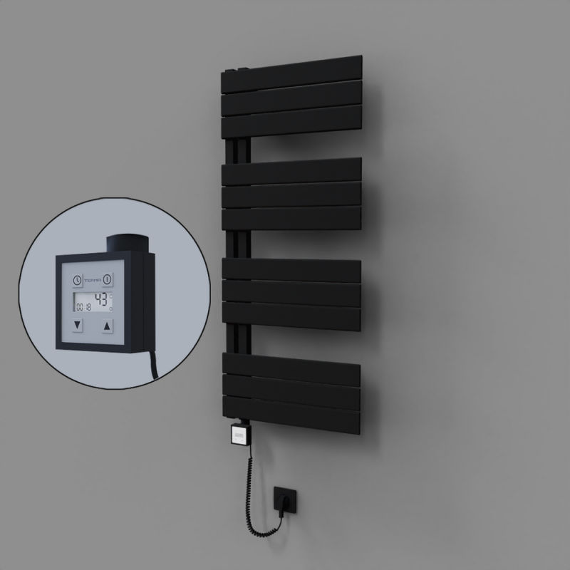 Sirius Dekoratif Elektrikli Havlupan 500x1150 Siyah (KTX3 Termostat) 600W Spiral Kablolu - 1SIR05001150B3TE7060-K