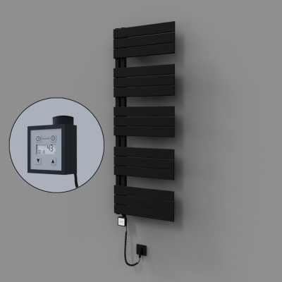 Radiva - Sirius Dekoratif Elektrikli Havlupan 500x1400 Siyah (KTX3 Termostat) 600W Spiral Kablolu