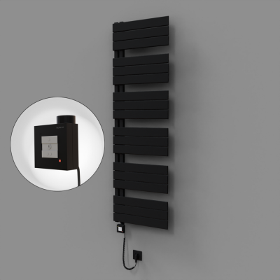 Radiva - Sirius Dekoratif Elektrikli Havlupan 500x1640 Siyah (KTX1 Termostat) 1000W Spiral Kablolu