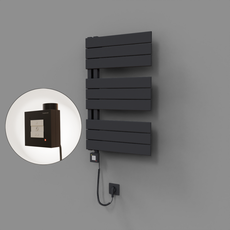 Sirius Dekoratif Elektrikli Havlupan 500x800 Koyu Antrasit (KTX1 Termostat) 300W Spiral Kablolu - 1SIR05000800B6TEB030-K