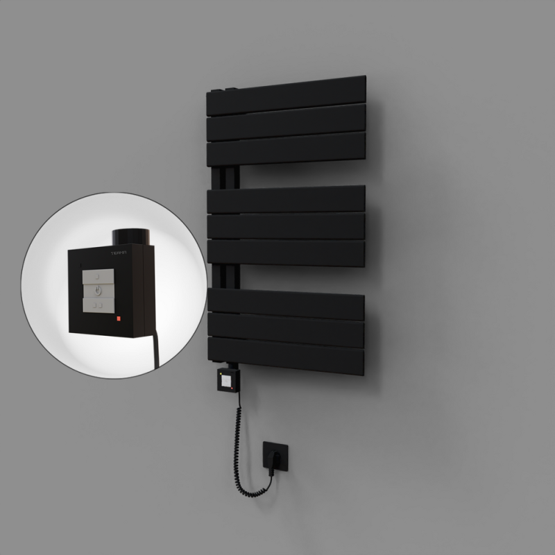 Sirius Dekoratif Elektrikli Havlupan 500x800 Siyah (KTX1 Termostat) 300W Spiral Kablolu - 1SIR05000800B3TEB030-K