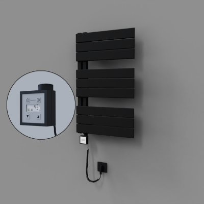 Radiva - Sirius Dekoratif Elektrikli Havlupan 500x800 Siyah (KTX3 Termostat) 300W Spiral Kablolu