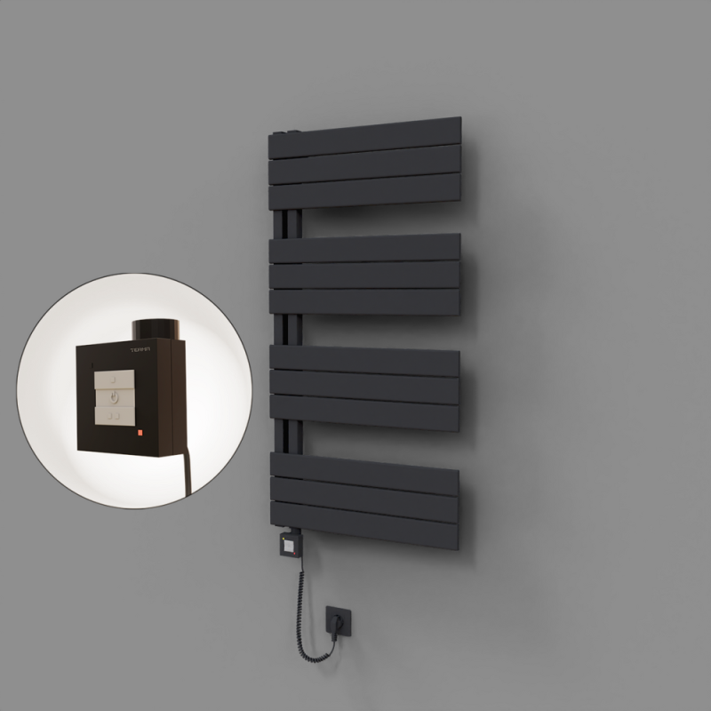 Sirius Dekoratif Elektrikli Havlupan 600x1150 Koyu Antrasit (KTX1 Termostat) 600W Spiral Kablolu - 1SIR06001150B6TEB060-K