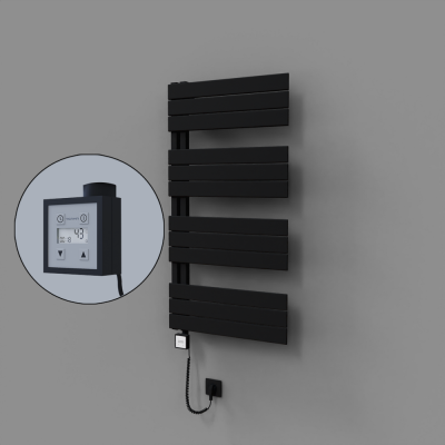 Radiva - Sirius Dekoratif Elektrikli Havlupan 600x1150 Siyah (KTX3 Termostat) 600W Spiral Kablolu