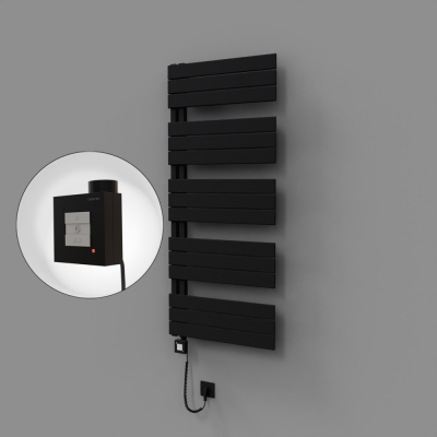 Radiva - Sirius Dekoratif Elektrikli Havlupan 600x1400 Siyah (KTX1 Termostat) 1000W Spiral Kablolu