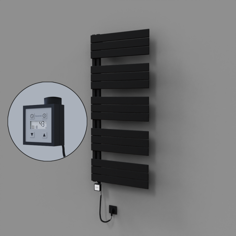 Sirius Dekoratif Elektrikli Havlupan 600x1400 Siyah (KTX3 Termostat) 1000W Spiral Kablolu - 1SIR06001400B3TE7100-K