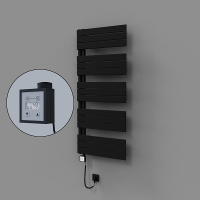 Radiva - Sirius Dekoratif Elektrikli Havlupan 600x1400 Siyah (KTX3 Termostat) 1000W Spiral Kablolu