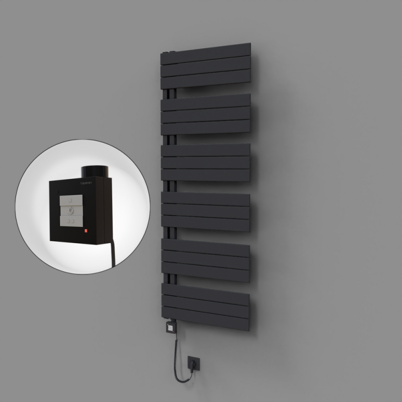 Sirius Dekoratif Elektrikli Havlupan 600x1640 Koyu Antrasit (KTX1 Termostat) 1000W Spiral Kablolu - 1SIR06001640B6TEB100-K