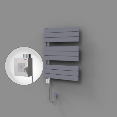 Radiva - Sirius Dekoratif Elektrikli Havlupan 600x800 Gri (KTX1 Termostat) 600W Spiral Kablolu (1)