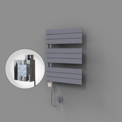 Radiva - Sirius Dekoratif Elektrikli Havlupan 600x800 Gri (KTX4 Termostat) 600W Spiral Kablolu