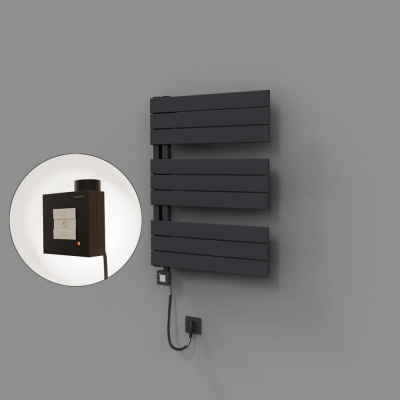 Radiva - Sirius Dekoratif Elektrikli Havlupan 600x800 Koyu Antrasit (KTX1 Termostat) 600W Spiral Kablolu