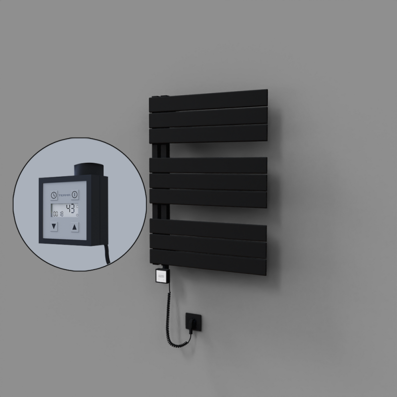 Sirius Dekoratif Elektrikli Havlupan 600x800 Siyah (KTX3 Termostat) 600W Spiral Kablolu - 1SIR06000800B3TE7060-K