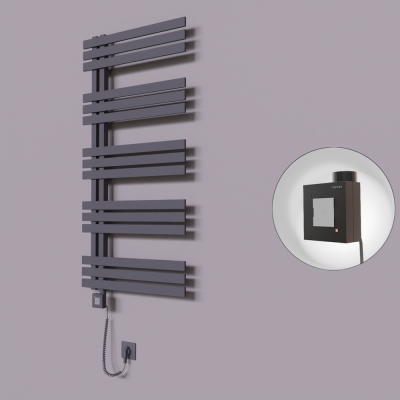 Radiva - Thames Dekoratif Elektrikli Havlupan 500x1200 Koyu Antrasit (KTX1 Termostat) 600W Spiral Kablolu