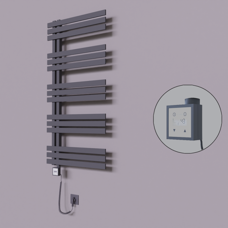 Thames Dekoratif Elektrikli Havlupan 500x1200 Koyu Antrasit (KTX3 Termostat) 600W Spiral Kablolu - 1THA05001200B6TE7060-K
