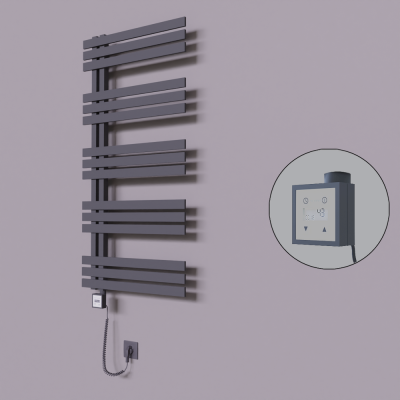 Radiva - Thames Dekoratif Elektrikli Havlupan 500x1200 Koyu Antrasit (KTX3 Termostat) 600W Spiral Kablolu
