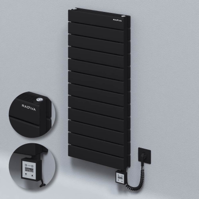 Radiva - Tip 21H Elektrikli Çelik Dekoratif Radyatör 884x400 Siyah (KTX3 Termostat) 1000W Spiral Kablolu