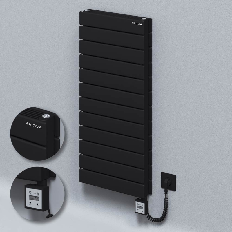 Tip 21H Elektrikli Çelik Dekoratif Radyatör 884x400 Siyah (KTX3 Termostat) 1000W Spiral Kablolu - 221H08840400B3ME7100-K