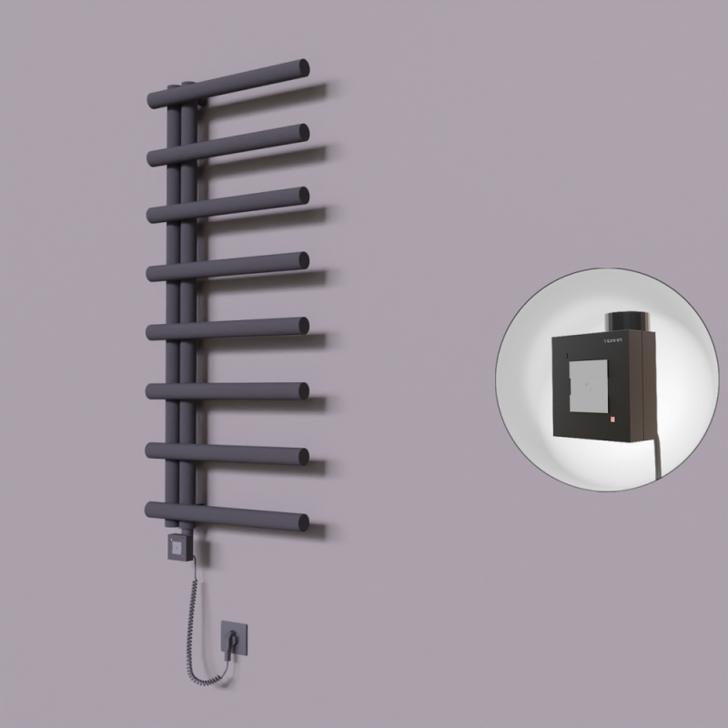 Tuna Dekoratif Elektrikli Havlupan 500x1150 Koyu Antrasit (KTX1 Termostat) 300W Spiral Kablolu - 1TUN05001150B6TEB030-K