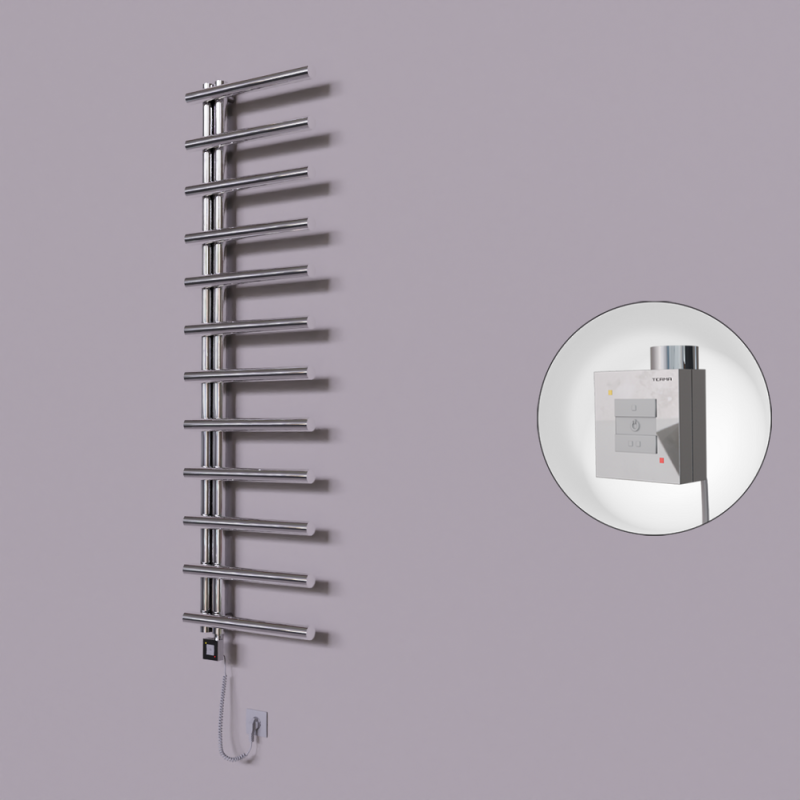 Tuna Dekoratif Elektrikli Havlupan 500x1750 Krom (KTX1 Termostat) 300W Spiral Kablolu - 1TUN05001750K1PEB030-K