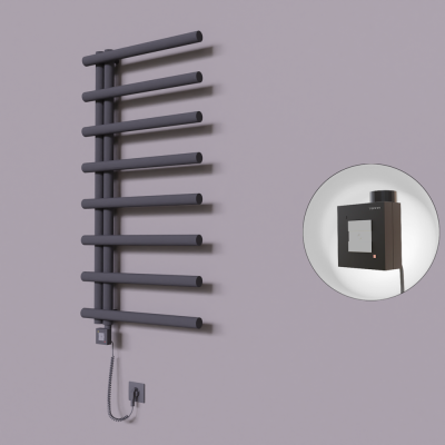Radiva - Tuna Dekoratif Elektrikli Havlupan 600x1150 Koyu Antrasit (KTX1 Termostat) 600W Spiral Kablolu