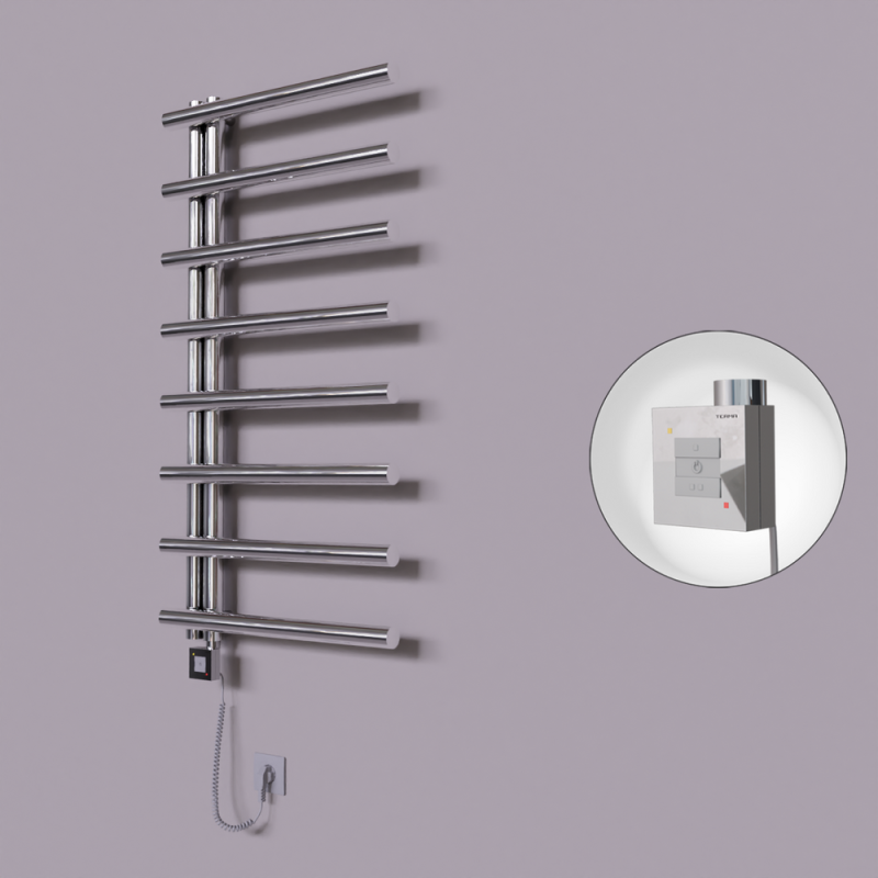 Tuna Dekoratif Elektrikli Havlupan 600x1150 Krom (KTX1 Termostat) 300W Spiral Kablolu - 1TUN06001150K1PEB030-K