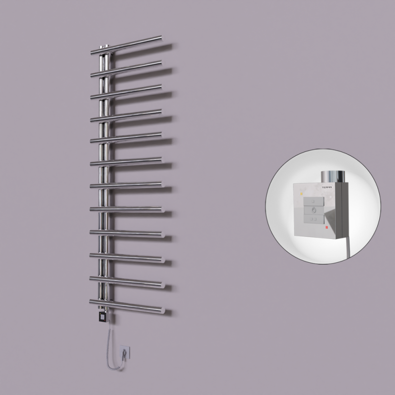 Tuna Dekoratif Elektrikli Havlupan 600x1750 Krom (KTX1 Termostat) 600W Spiral Kablolu - 1TUN06001750K1PEB060-K