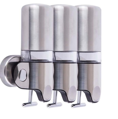 BOCCHI - Üçlü Sıvı Sabunluk, Şampuanlık, Kremlik Otel Tipi 450 ml x 3 Mat Paslanmaz Çelik