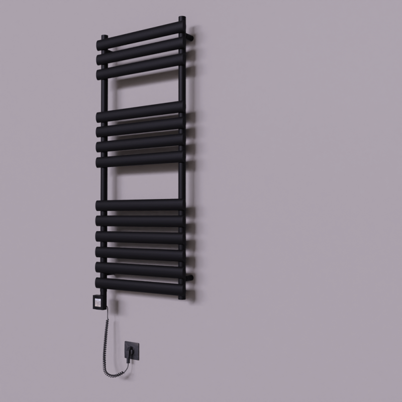 Volga Dekoratif Elektrikli Havlupan 500x1200 Siyah (KTX4 Termostat) 600W Spiral Kablolu - 1VOL05001200B3TEC060-K