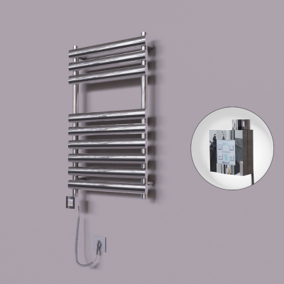 Radiva - Volga Dekoratif Elektrikli Havlupan 500x800 Krom (KTX4 Termostat) 200W Spiral Kablolu