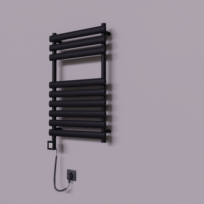 Volga Dekoratif Elektrikli Havlupan 500x800 Siyah (KTX4 Termostat) 300W Spiral Kablolu - 1VOL05000800B3TEC030-K