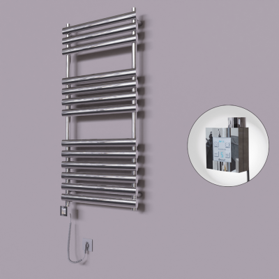 Radiva - Volga Dekoratif Elektrikli Havlupan 600x1200 Krom (KTX4 Termostat) 300W Spiral Kablolu