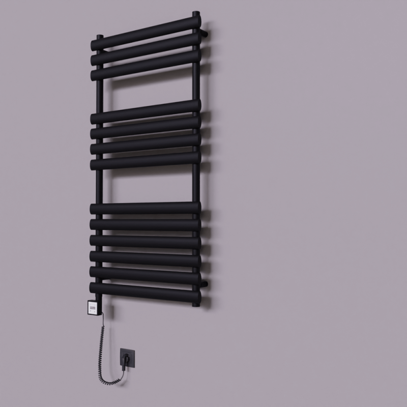 Volga Dekoratif Elektrikli Havlupan 600x1200 Siyah (KTX3 Termostat) 600W Spiral Kablolu - 1VOL06001200B3TE7060-K