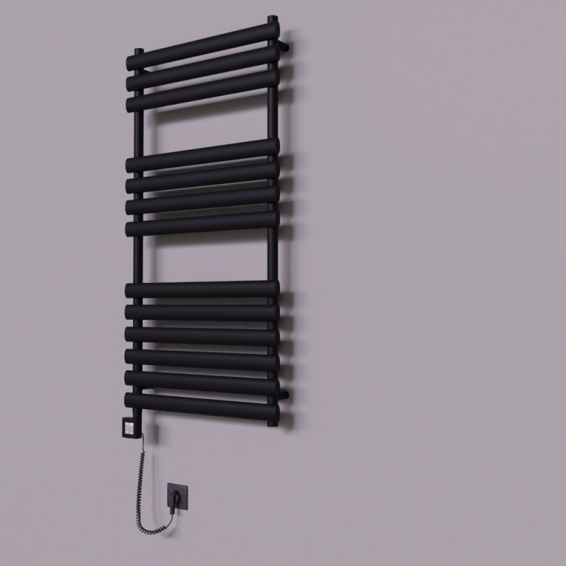 Volga Dekoratif Elektrikli Havlupan 600x1200 Siyah (KTX4 Termostat) 600W Spiral Kablolu - 1VOL06001200B3TEC060-K