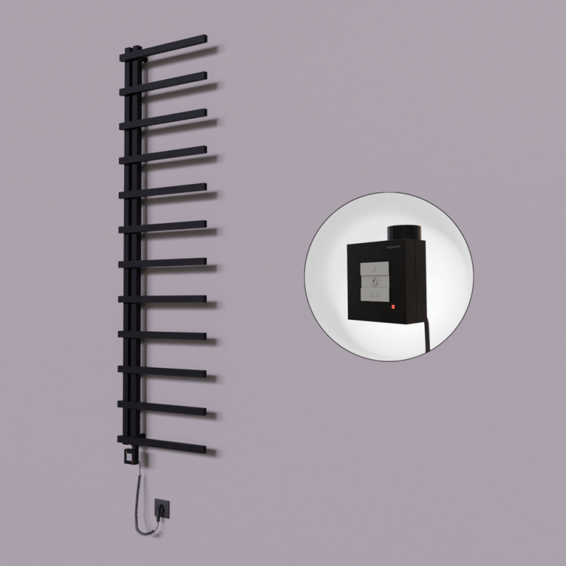 Zap Dekoratif Elektrikli Havlupan 500x1150 Siyah (KTX1 Termostat) 300W Spiral Kablolu - 1ZAP05001150B3TEB030-K